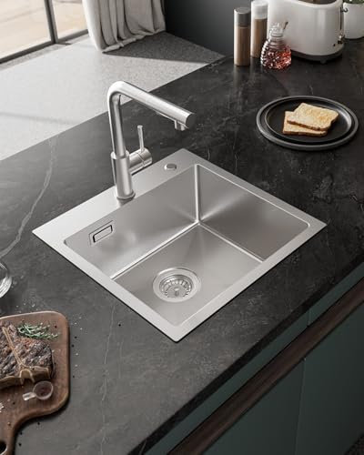 Sofetiy Lavandino Cucina 45x45cm, Lavello Cucina 1 Vasca in Acciaio Inox, Lavabo Cucina Singola Con l'Ultimo Sifone e Troppopieno, Lavelli da Cucina