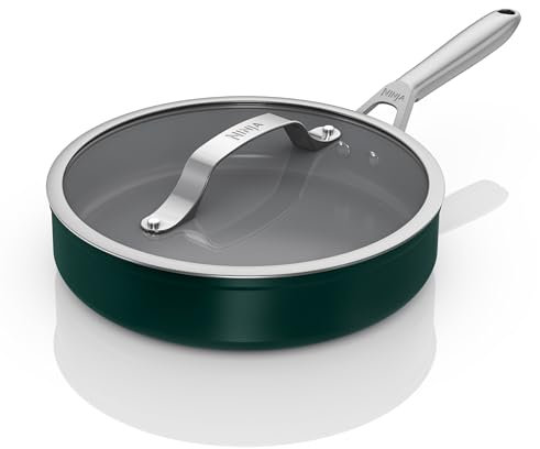 Ninja ZEROSTICK Ceramic Pro 26 cm Sauté Pan with Glass Lid, Scratch Resistant, Made PTFE-Free, All Hob Compatible, Green, CW30126UKGN