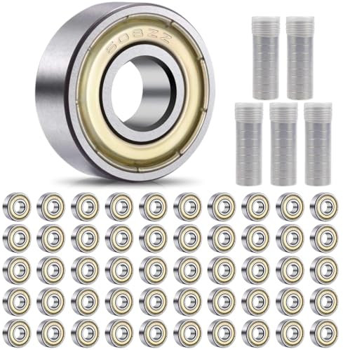 Kinfezlon 50 Stück 608 Kugellager, 22 x 8 x 7 mm Skateboard Kugellager, Metall Double Shielded Miniatur Rillenkugellager, Inliner Kugellager, für Skateboards, Roller, Inline Skates - Silber