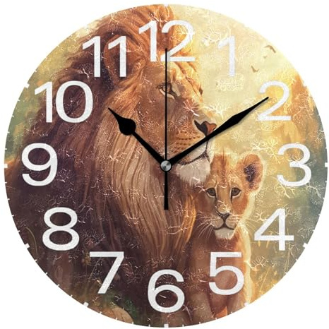 Kutsu Scale Lion Wall Clock Silent Non Ticking, Battery Operated Round Clock 10 Inch for Home Bedroom Living Room Kitchen Office School Classroom, Black
