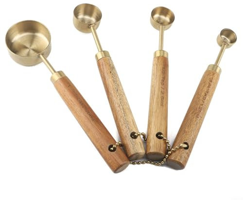 FUANA Edelstahl-Messlöffel-Set mit Holzgriff, Backschaufel, Küchenhelfer (Messlöffel)