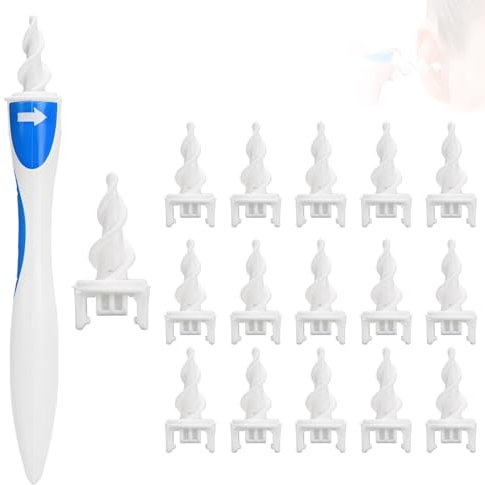 Pulitore Orecchie Cerume, Pulisci Orecchie, Kit Pulizia Orecchie 360 Gradi Spirale in Silicone, con 16 Testine Lavabili
