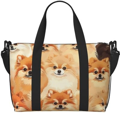 Pomeranian Pattern Print Travel Duffel Bag, Lightweight Water-Resistant Weekender Spacious Gym & Travel Bag for Men, Women & Teens