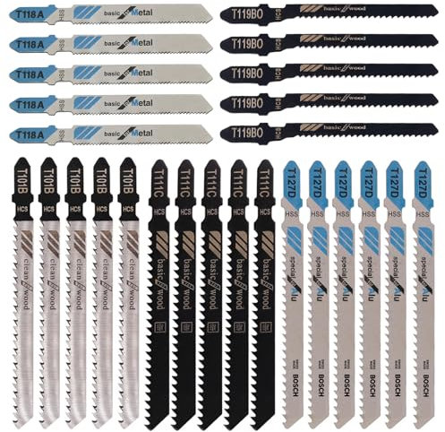 25PCS Jigsaw Blades Set for Wood and Metal Cutting, Compatible with Bosch Dewalt Milwaukee Jigsaws, Includes T111C, T118A, T119BO, T127D, T101B