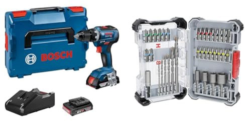Bosch Professional 18V System Akku Bohrschrauber GSR 18V-55 + 35x Extra Hard Schrauberbit‑ und CYL-3 Bohrer-Set, 35‑tlg. (197 x 110,5 mm, Professional Zubehör)