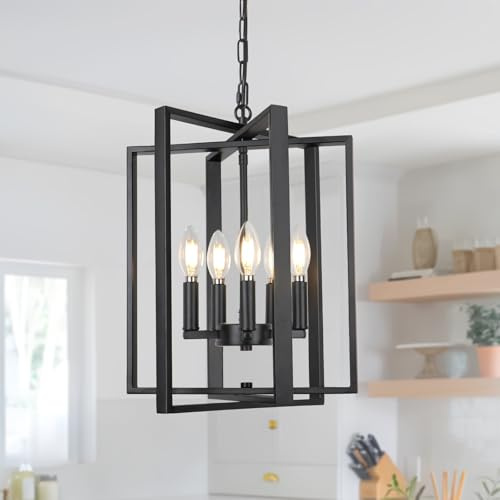 KMaiPem Modern Schwarz Kronleuchter, 5 Lichter Vintage Metall Kronleuchter, Landhaus Bauernhaus Vintage Chandelier für Esstisch Eingangsbereich Foyer Wohnzimmer