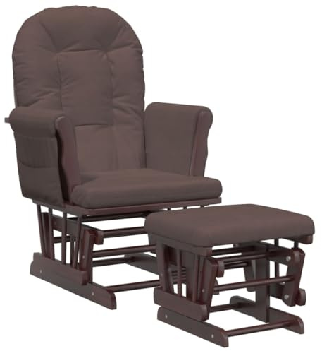 Eleganz Schaukelsessel mit Hocker – Gleitender Sitz aus braunem Stoff für Wohnzimmer & Garten, Bequeme Schaukelbeweg, Entspannung & Komfort, Ideal für kleine Räume