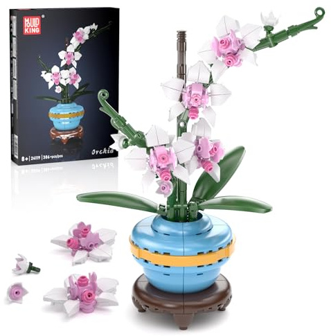 Mould King 24119 Clamping Blocks Flowers Orchid Building Blocks Plants Flowers Bonsai Bouquet Construction Kit Collection Gift for 8+ Teenagers and Adults (386 Pieces)