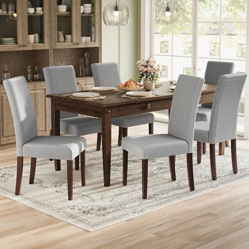 VASAGLE Esszimmerstuhl 6er Set, Küchenstuhl, Parsons-Stuhl, hohe Rückenlehne, für Esszimmer und Küche, Dickes Sitzkissen, 58 x 48 x 99 cm, Taubengrau KDC158G01-3J