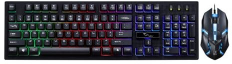 Clavier et Souris Mécaniques de Jeu USB 104 Touches 4 Touches Noir | Ensemble 1 Set, Plastique Résistant, Éclairage Lumineux, Design sans Conflit pour Bureau et Maison