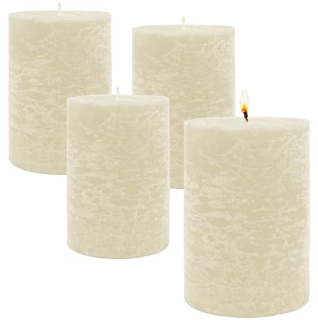 Velas rústicas de cera auténtica, 10 x 7 cm, color champán, juego de 4, velas de Adviento sin perfume, aprox. 30 horas de combustión, velas de mesa, color burdeos para Navidad, decoración de arreglos
