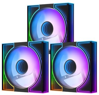 darkFlash DM8 3-Pack 120mm PC Case Fan, Infinity Mirror Case Fans, PWM ARGB Sync, 1600 RPM High Airflow 56 CFM, Low Noise 32.5 dBA, Computer Case Cooler Fan (Black, Forward)