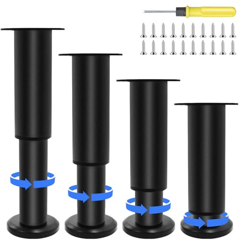 ZYNERY 4 Stück Möbelfüße Verstellbar, 12-18 cm Möbelbeine Schwarz Höhenverstellbar mit Doppelkopf-Schraubendreher 20 Schrauben Möbelfüße Höhenverstellbar für Schränke Kommoden Sofa Tisch Bett Füße