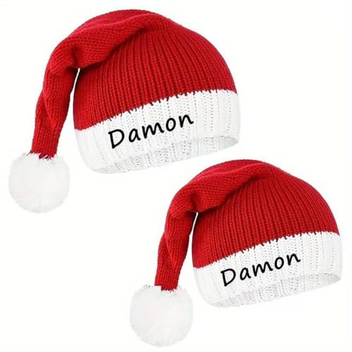 Lousrion Personalisierte Weihnachtsmütze mit gesticktem Namen, individuell gestrickte Weihnachtsmütze für Erwachsene, Männer, Frauen, Unisex, Urlaub, Party, Neujahrsgeschenk