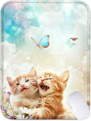 Mauspad Katze Mousepad Klein 320x260, Mini Schreibtischunterlage Schmetterling Mauspad Gaming mit Genähten Kanten, Wasserdicht rutschfest, Verbessert Präzision und Geschwindigkeit, PC Zubehör J2-162