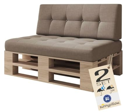 sunnypillow Palettenkissen Outdoor, UV-lichtecht, wasserdicht - 2er Set - Palettenauflage für Palettensofa für Haus und Garten - Palettenpolster für Palettenmöbel - Rückenkissen & Sitzkissen Braun