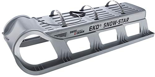 EKO Snow-Star 120 Schlitten Silber mit Verstärkung – robuster Familienschlitten für 3 Personen, Edelstahlkufen, HD-PE, kältebeständig bis -50°C