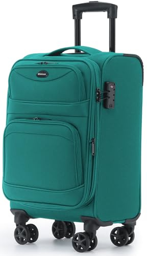 Münicase Stoffkoffer erweiterbar mit Frontfächern,15% Extra-Volumen, TSA-Schloss, 360° Doppelrollen & verdecktem Namensschild (Türkis, Koffer M (55 cm) erweiterbar)