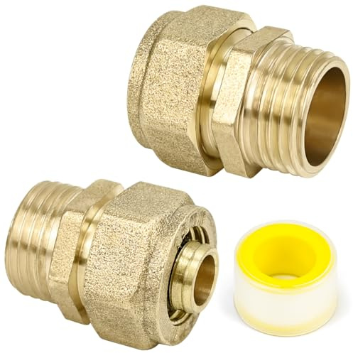 JAXICREY 2 connettori per tubi ad anello di serraggio 16 x 2 mm, raccordo a vite da 1/2 pollici, in teflon, raccordo a vite per tubo composito in alluminio, tubo multistrato