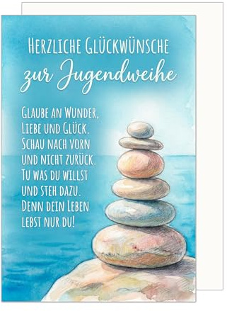Edition Seidel Premium Glückwunschkarte zur Jugendweihe mit Umschlag. Jugendweihekarte Karte Grußkarte Spruch Sprüche Mädchen Junge Jugendliche Steine Meer Wellen Horizont Wünsche (JW152 SW026)