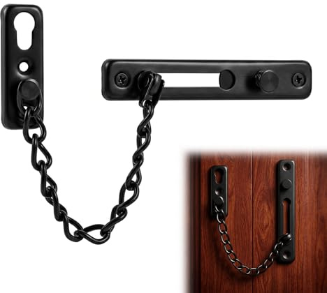Cadena de Seguridad para Puerta sin Taladro, Acero Reforzado, Seguridad Anti Intrusión para Puertas de Entrada, Apartamentos o Hoteles, Instalación Fácil y Rápida, Cadena de Puerta