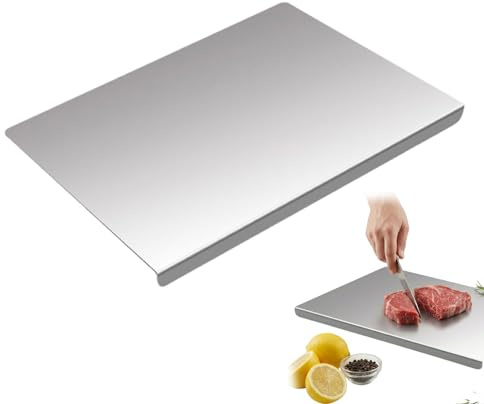 Planche a Decouper Inox, Planche à Pétrir Inox, Protege Plan de Travail Cuisine avec bord d'arrêt, Plaque Inox Cuisine, planche à découper en titane pour Cuisine, Bar, Restaurant (30 x 50 cm)