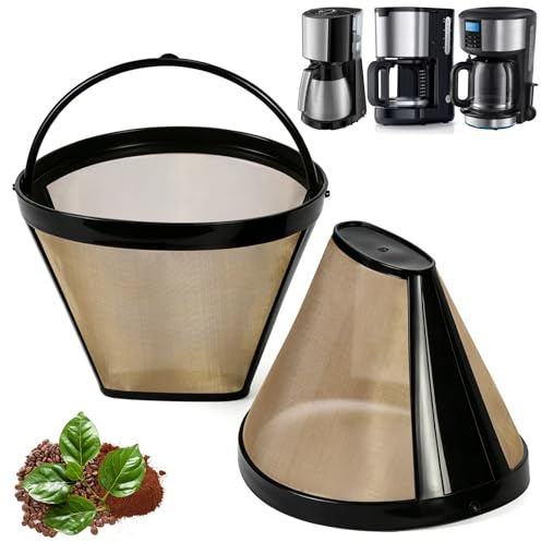 2 stycken återanvändbara kaffefilter, permanentfilter, kompatibla med Braun KF1500BK/KF47BK, Melitta 1017-08/1023-02 & Russell Hobbs 10-koppars kaffemaskiner