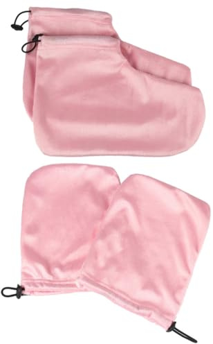 Genérico de Guantes y Patucos Color Rosa de Algodón y Felpa Mantiene la Cera Caliente y Potencia la Absorción de Humedad Juego de 2 Pares para Tratamiento con Cera en Casa