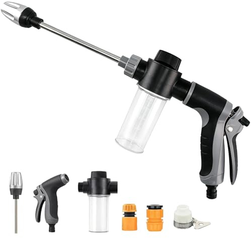 Pistola Agua Alta Presión Manguera: Pistola de Alta Presión Power Jet - Aquoxi Pressure Washer con Jarra de Espuma PIS-Tola Manguera Jardin Alta Presion para riego, Lavado de Coche y Patio