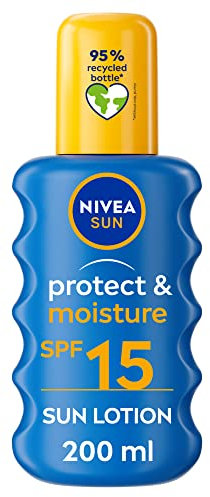 NIVEA SUN Protect & Moisture Sun Spray SPF 15 (200ml), Moisturising Suncream Spray with SPF 15, Highly Effective Sunscreen Providing Immediate UVA + UVB Protection, Fast-Absorbing, No White Cast