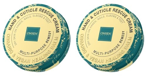 Onsen Hand & Cuticle Rescue Cream | Organic Nail Strengthener & Balm | Dry, Cracked Hands, Elbows & Feet | Shea Butter, Tsubaki & Jojoba Oil | Nail Repair & Growth, Vegan - 2 Pack (26ml)