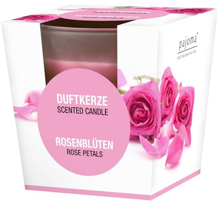 pajoma® Duftkerze, Rosenblüten - im satinierten Glas | 120g Wachsgewicht, Brenndauer: 25 Stunden, in edler Geschenkverpackung | Premium Qualität