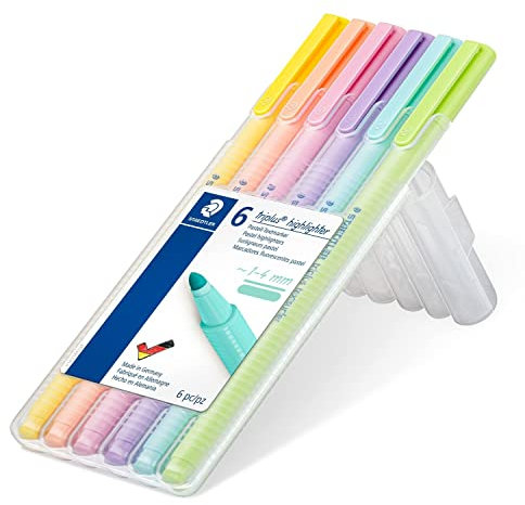 STAEDTLER Textmarker triplus highlighter, ergonomische Dreikantform, hohe Qualität Made in Germany, Set mit 6 Pastell-Farben, Linienbreite 1 - 4 mm, 362 CSB6