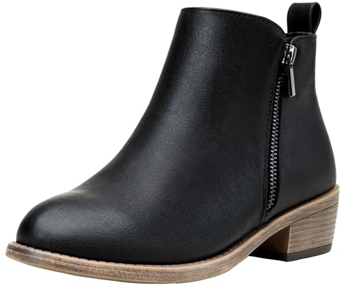 Jeossy Women's Ankle Boots, Classic Low Heeled Short Booties, 905 - Black Pu, Size 8 US - Casual Comfortable Boots (DJY905 Black 08)