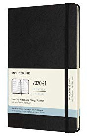 Moleskine - 18-Monats-Kalender/Planer, Kalender 2020/2021 mit Monatsübersicht, Monatsplaner mit Hardcover und elastischem Verschluss, Format Large/A5 13 x 21 cm, Farbe Schwarz, 128 Seiten