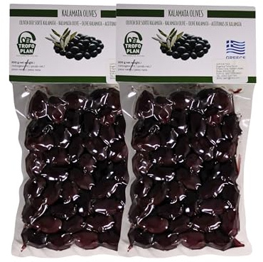 TrofoPlan Olive Greche di Kalamata 2 x 200 g (Totale 400 g) – Olive Nere Premium in Olio Extravergine di Oliva | Sottovuoto | Origine Grecia