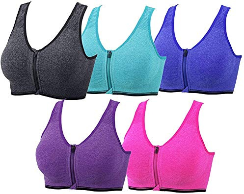 DODOING Zip Front Sports Bra Post Surgery Bra Yoga Bra Workout Fitness Activewear Racerback Padded Seamless Bras for Women（2or5PCS）