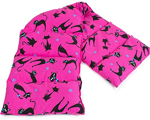 Kirschkernkissen 75x20cm groß 8-Kammer - Katzen-pink - Wärme-Körner-Kissen für Mikrowelle oder Backofen, Kirschkerne