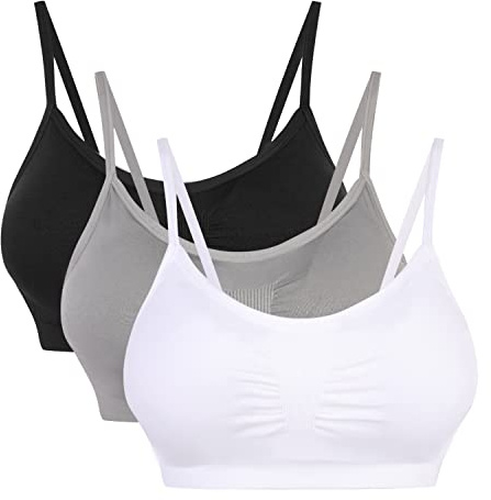 Vertvie Dam stretch utan bygel, push-up-, yoga-, sport-bh, uppsättning för fitnessträning, stoppning, 2-pack / 3-pack, Svart + vit + ljusgrå, M