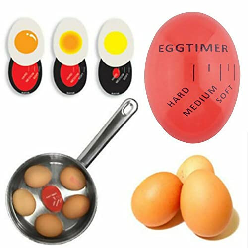 TRTO Egg Timer with Colour Changing Heat Sensitive Design Egg Shaped Boiled Egg Timer in Boil Water for Cooking Kitchen Gadget Tools - Soft, Medium