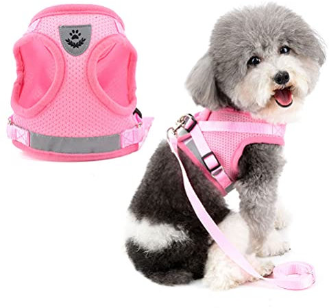 Zunea Dog Harness for Small Dog Cat No Pull Step-in Soft Mesh Padded Vest Harness Leash Set with Reflective Strap and Logo Adjustable Puppy Dog Lead for Daily Walking Running Training Pink S