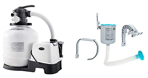 Intex – 230 V Sandfilter Pumpe & Saltwater System CG-26680 (26680) & Oberflächenskimmer - Deluxe Oberflächenskimmer zur Wandmontage - Hängeskimmer