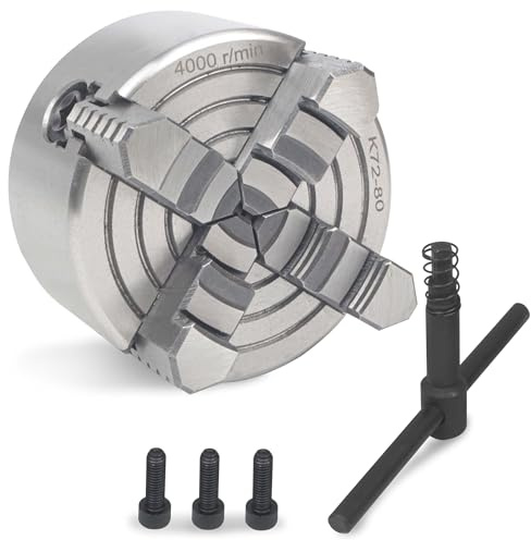 RATTMMOTOR 4-Jaw K72-80mm 3.15 Inch Independent Manual Metal Lathe Chuck Reversible Jaw 4000 r/min with Wrench for CNC Router/Lathes/Turning Machine