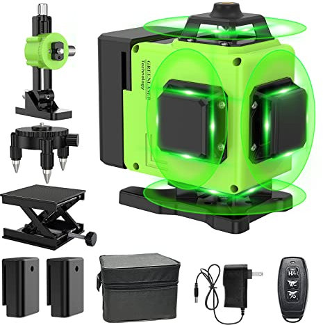 Laser Level Green, Laser Spirit Level Rotary, 4x360°Lazer Level Self Levelling 16 Lines Horizontal & Vertical Cross Line for Indoor Outdoor, Pulse Mode, Remote Controller, Magnetic Base, Rechargeable