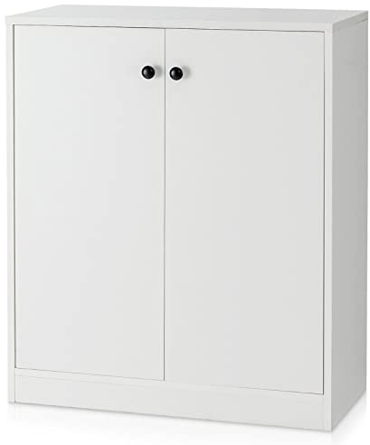 TANGZON Storage Cabinet, 2 Door Buffet Sideboard with Shelves (White) | Anti-tipping Kit, Freestanding Wooden Cupboard Kitchen Storage Unit for Living Room Dining Room Hallway