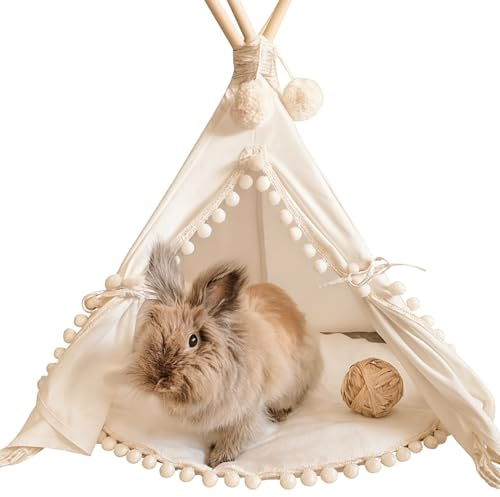 MINICAMP Kaninchen-Versteck - Gemütliches Hundebett für kleine Hunde - Stilvolles Katzen-Tipi -Niedliches Zelt für Kaninchen, Welpen - Hergestellt aus 100% Baumwolle, hypoallergen -Haustierzubehör(XS)