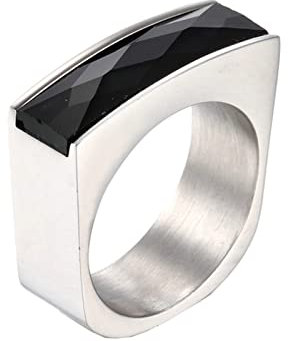 Gualiy Damen-Ring Titan, Freundschaftsring Damen mit Rechteck Glas Ring Größe 57 (18.1)