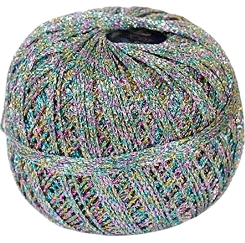 Stenli virkgarn, metallic glitter, fint i färgen silver, regnbåge, gör-det-själv glitter, garn 350 m 50 g