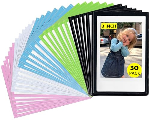 CAIYOULE 30 Stück Mini-Bilderrahmen für Fujifilm Instax Mini Polaroid Sofortbildfilm, magnetischer Bilderrahmen für Kühlschrank, Kühlschrank-Magnetrahmen, Dekor für Schule, Büro, bunt, 7,6 cm