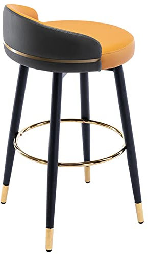 Barstuhl, um 360° drehbare Rückenlehne, Barhocker mit schwarzem Karbon-Stuhlrahmen und Goldener Fußstütze für Büro, Empfangstheke, hoher Hocker (Größe: 72 cm, Farbe: -03) (4) Made in China